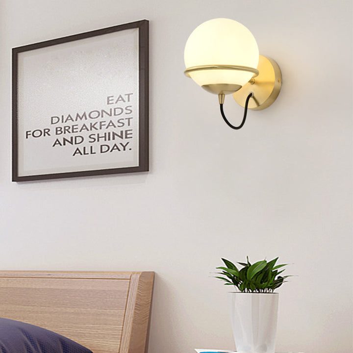 Lisslune | 1 head nightstand wall lamp modern brass wall lighting with global white glass shade