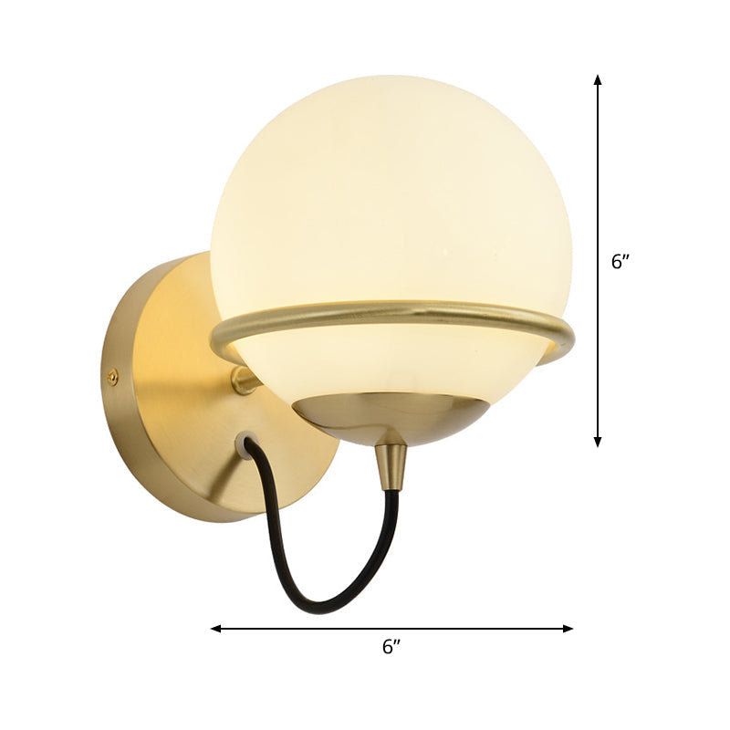 Lisslune | 1 head nightstand wall lamp modern brass wall lighting with global white glass shade