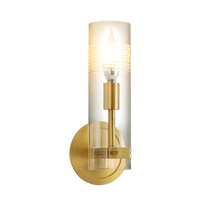 Lisslune | Modernism 1 Head Wall Light Brass Cylindrical Wall Mount Lighting with Clear Glass Shade