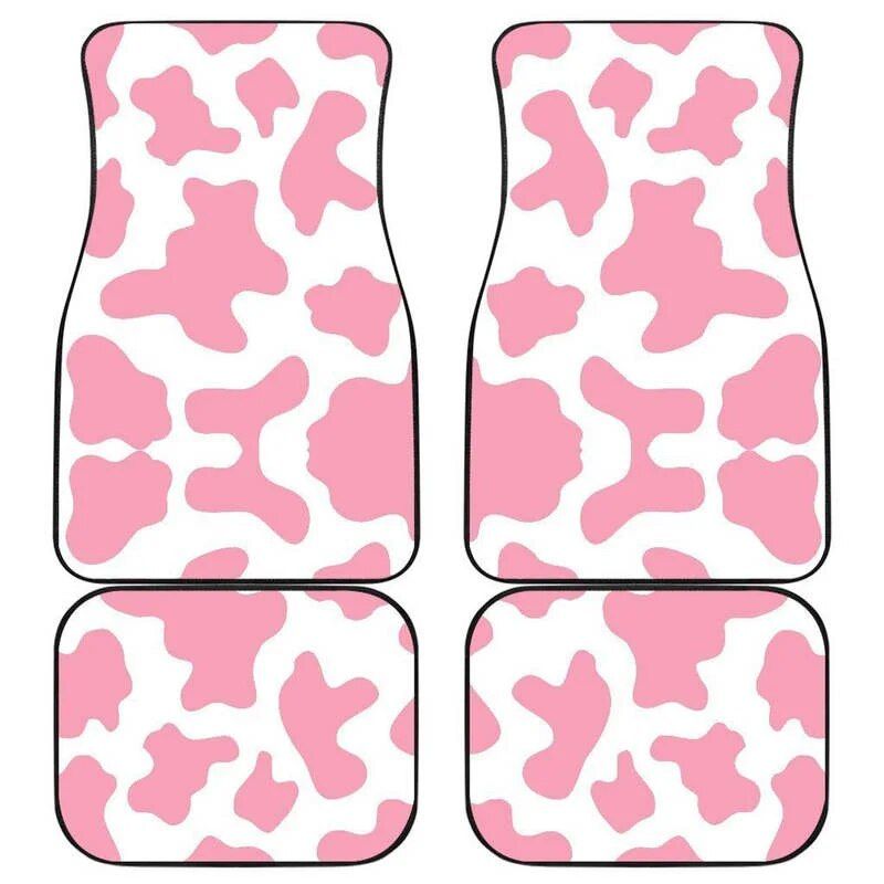 Lisslune | Pastel Pink & White Cow Print Car Mats