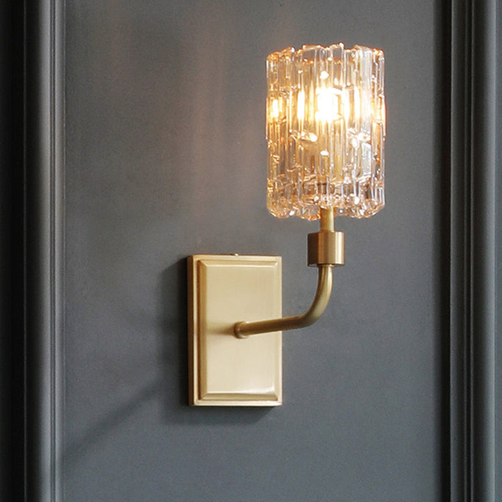 Skørter | Minimalistic cylindrical metal wall lamp 1 bulb clear/amber crystal wall-mounted lighting for the living room