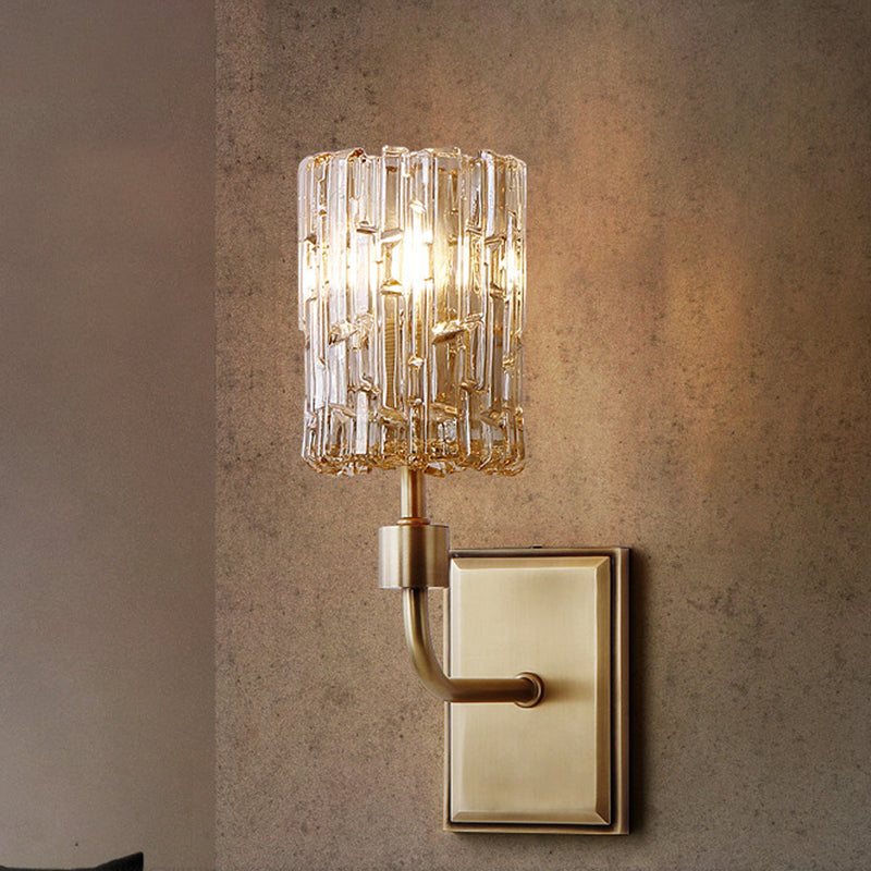 Skørter | Minimalistic cylindrical metal wall lamp 1 bulb clear/amber crystal wall-mounted lighting for the living room