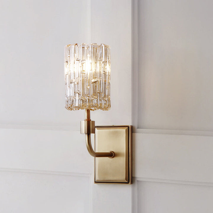 Skørter | Minimalistic cylindrical metal wall lamp 1 bulb clear/amber crystal wall-mounted lighting for the living room