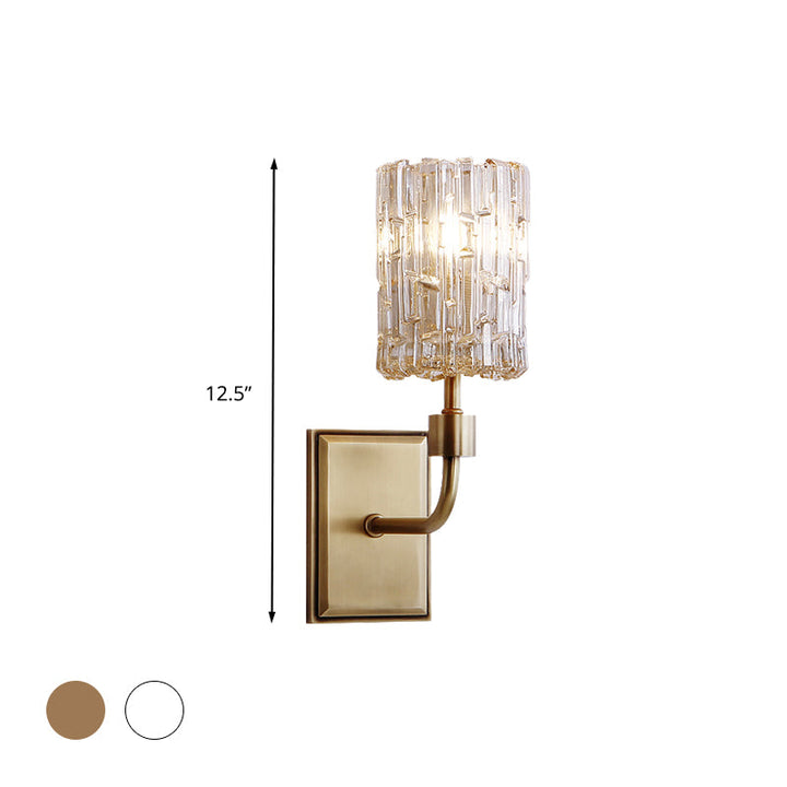 Skørter | Minimalistic cylindrical metal wall lamp 1 bulb clear/amber crystal wall-mounted lighting for the living room