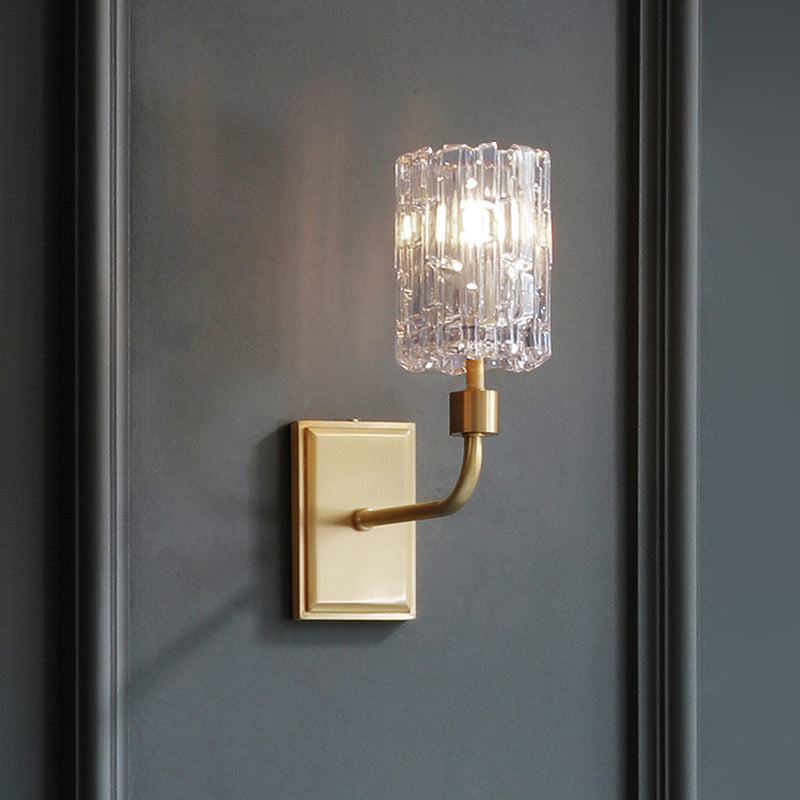 Skørter | Minimalistic cylindrical metal wall lamp 1 bulb clear/amber crystal wall-mounted lighting for the living room