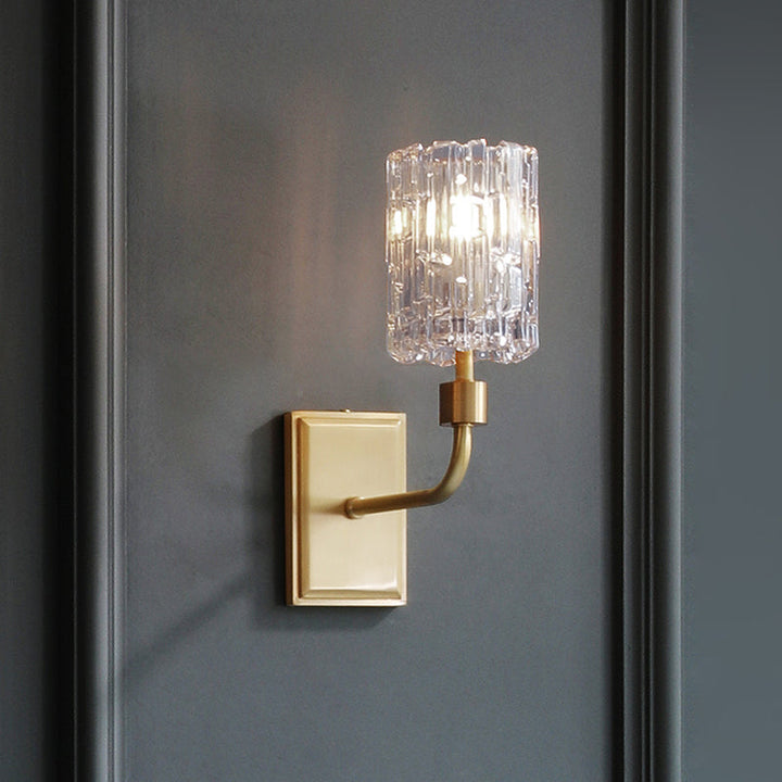 Skørter | Minimalistic cylindrical metal wall lamp 1 bulb clear/amber crystal wall-mounted lighting for the living room