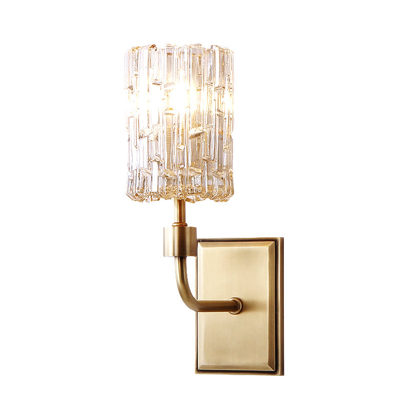 Skørter | Minimalistic cylindrical metal wall lamp 1 bulb clear/amber crystal wall-mounted lighting for the living room