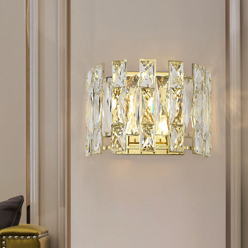 Skørter | Clear Crystal Half Cylinder Wall Light Traditional 2 Heads Bedroom LED Wall Lighting, 7.5"/10" B