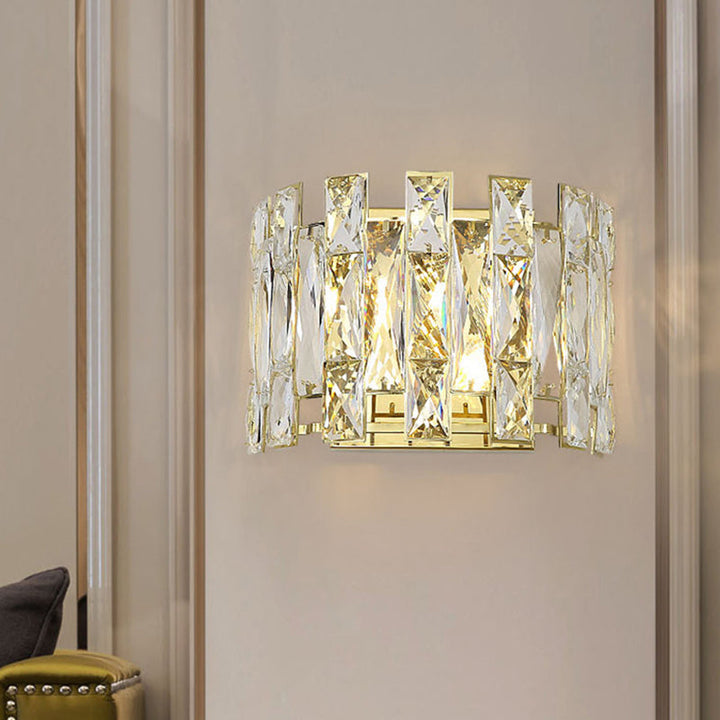 Skørter | Clear Crystal Half Cylinder Wall Light Traditional 2 Heads Bedroom LED Wall Lighting, 7.5"/10" B