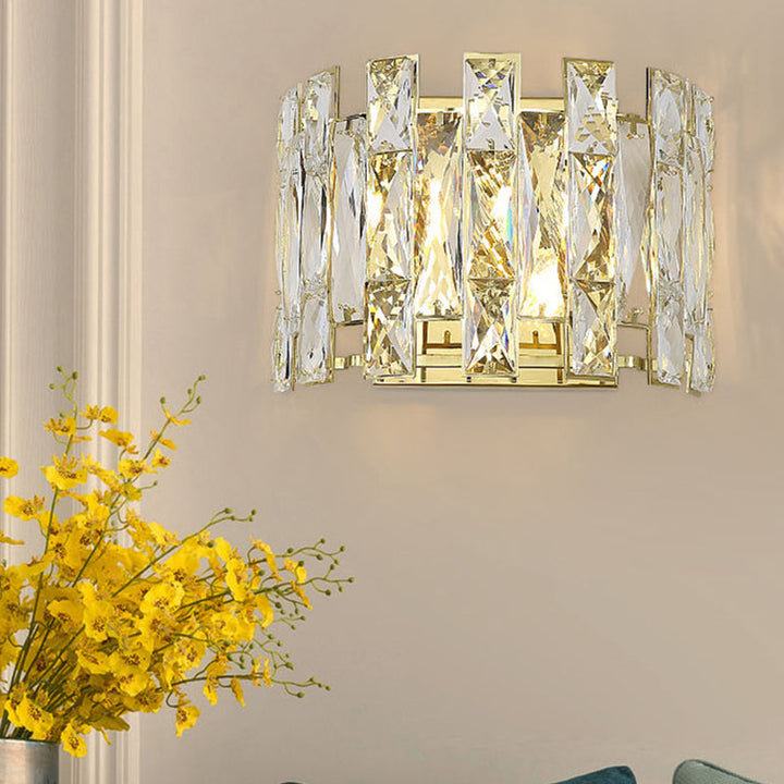 Skørter | Clear Crystal Half Cylinder Wall Light Traditional 2 Heads Bedroom LED Wall Lighting, 7.5"/10" B