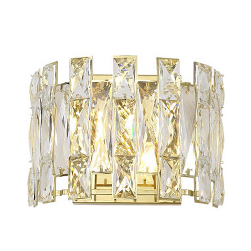 Skørter | Clear Crystal Half Cylinder Wall Light Traditional 2 Heads Bedroom LED Wall Lighting, 7.5"/10" B