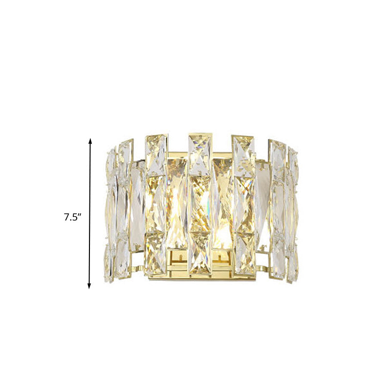 Skørter | Clear Crystal Half Cylinder Wall Light Traditional 2 Heads Bedroom LED Wall Lighting, 7.5"/10" B