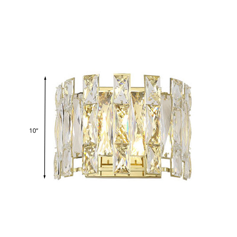 Skørter | Clear Crystal Half Cylinder Wall Light Traditional 2 Heads Bedroom LED Wall Lighting, 7.5"/10" B
