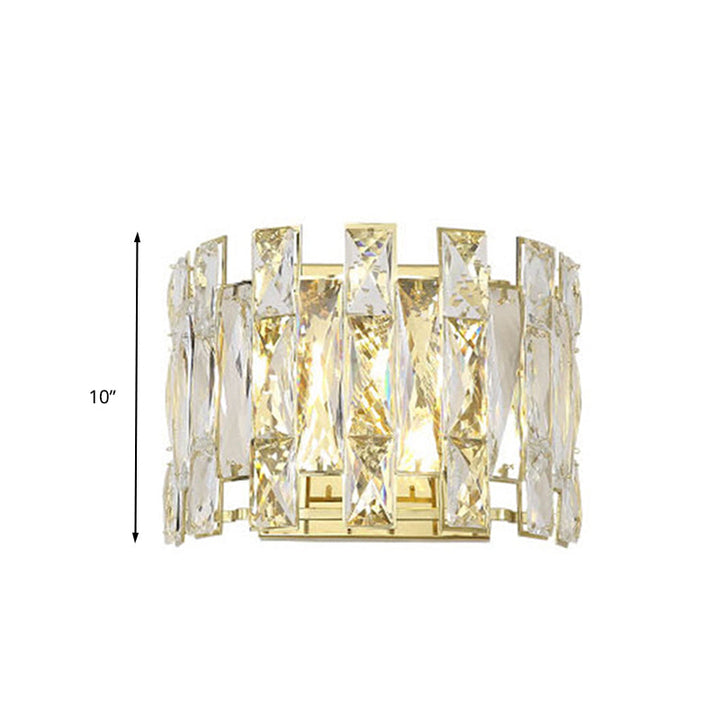 Skørter | Clear Crystal Half Cylinder Wall Light Traditional 2 Heads Bedroom LED Wall Lighting, 7.5"/10" B