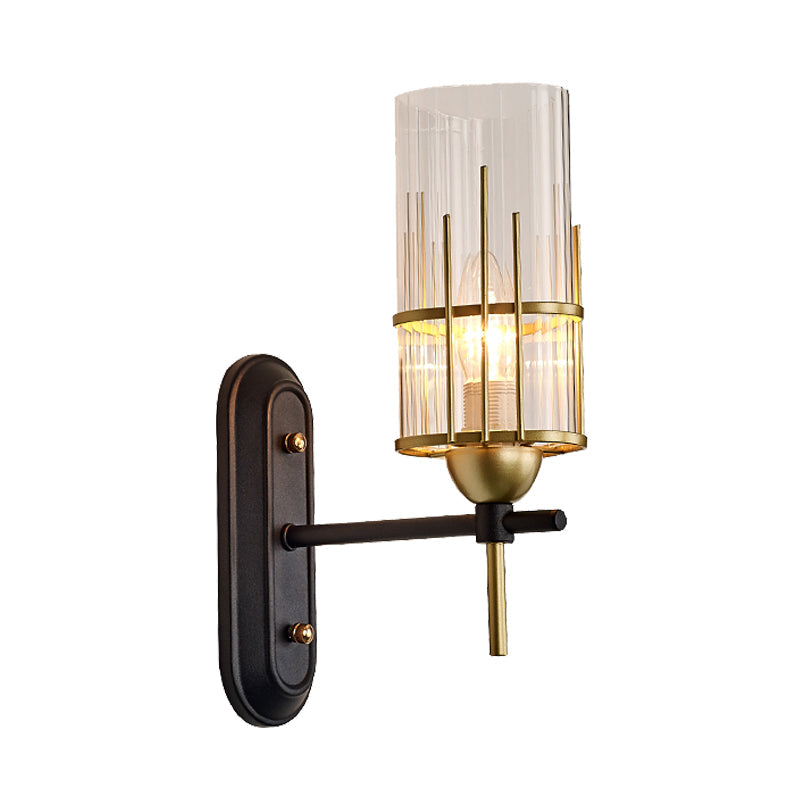 Skørter | 1 Light Wall Sconce Traditional Living Room Wall Lighting Fixture with Cylindrical Clear Glass Shade in Gold