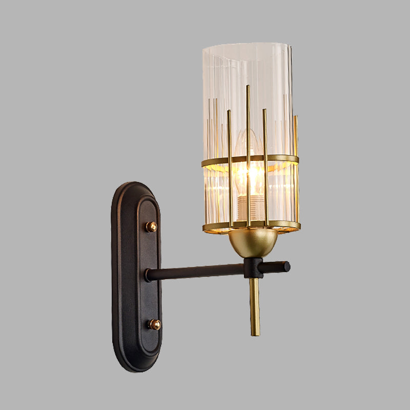 Skørter | 1 Light Wall Sconce Traditional Living Room Wall Lighting Fixture with Cylindrical Clear Glass Shade in Gold