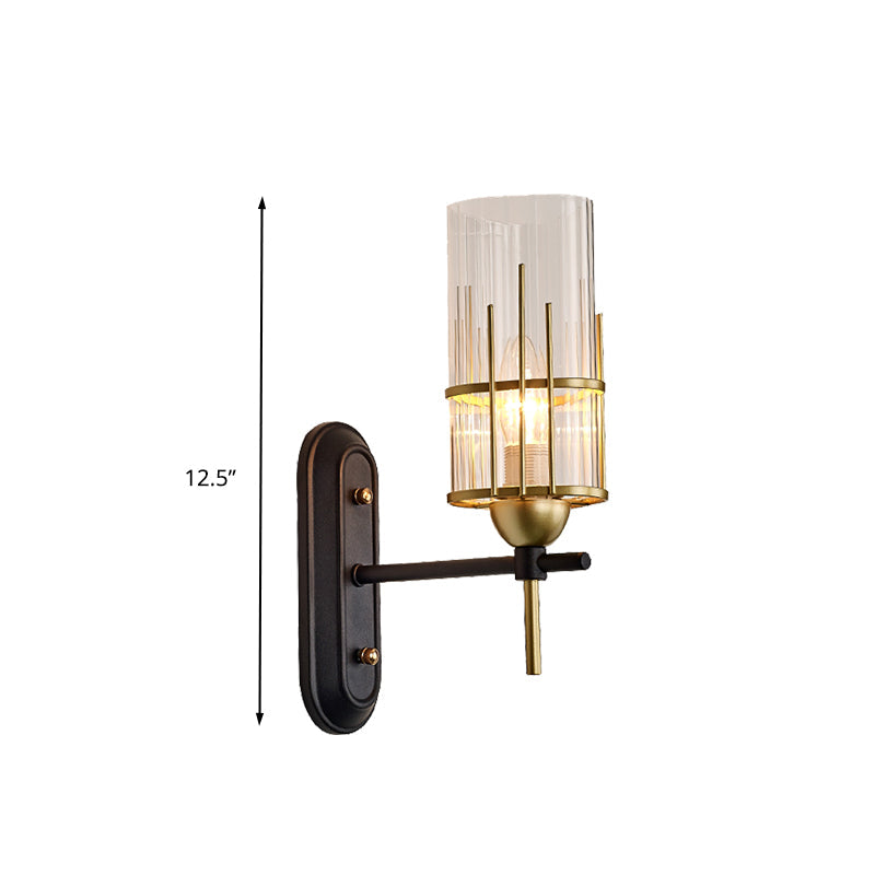 Skørter | 1 Light Wall Sconce Traditional Living Room Wall Lighting Fixture with Cylindrical Clear Glass Shade in Gold