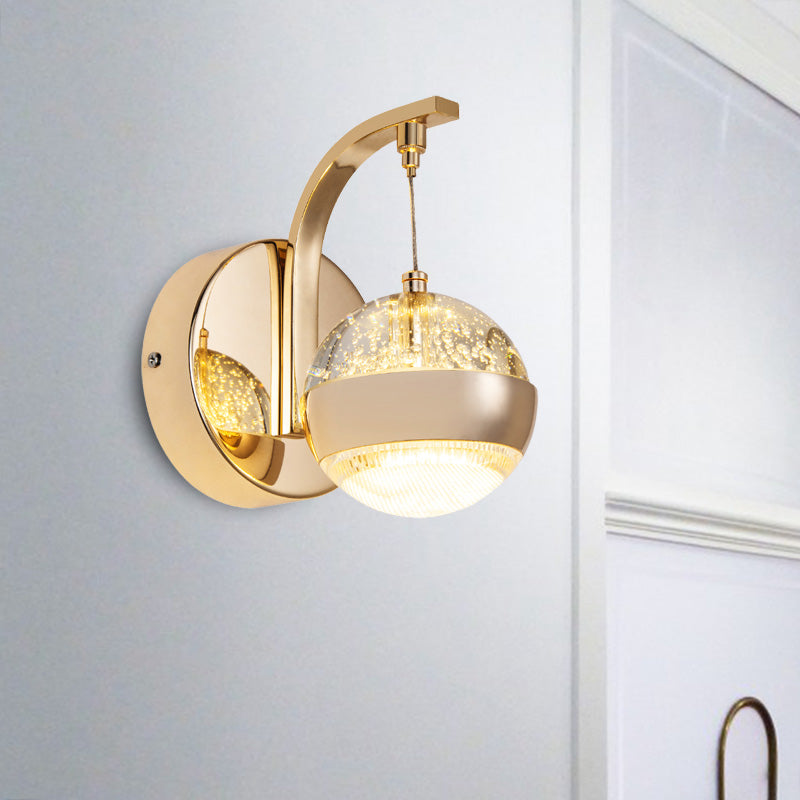Skørter | Bubble Crystal Globe Wall Lamp Minimalistic 1/2-Bulb LED Bedroom Wall Light in Gold