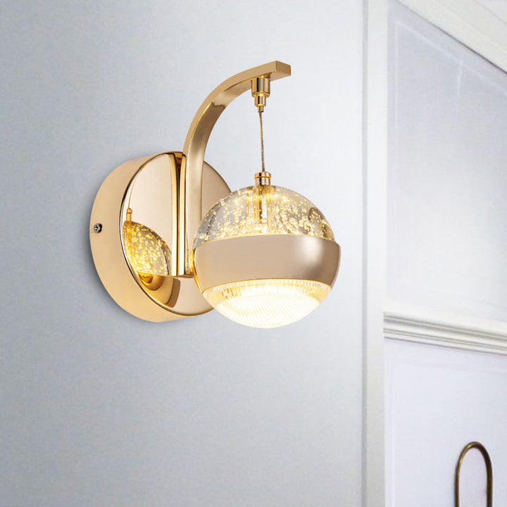 Skørter | Bubble Crystal Globe Wall Lamp Minimalistic 1/2-Bulb LED Bedroom Wall Light in Gold