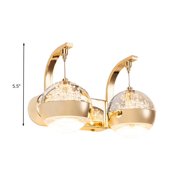 Skørter | Bubble Crystal Globe Wall Lamp Minimalistic 1/2-Bulb LED Bedroom Wall Light in Gold