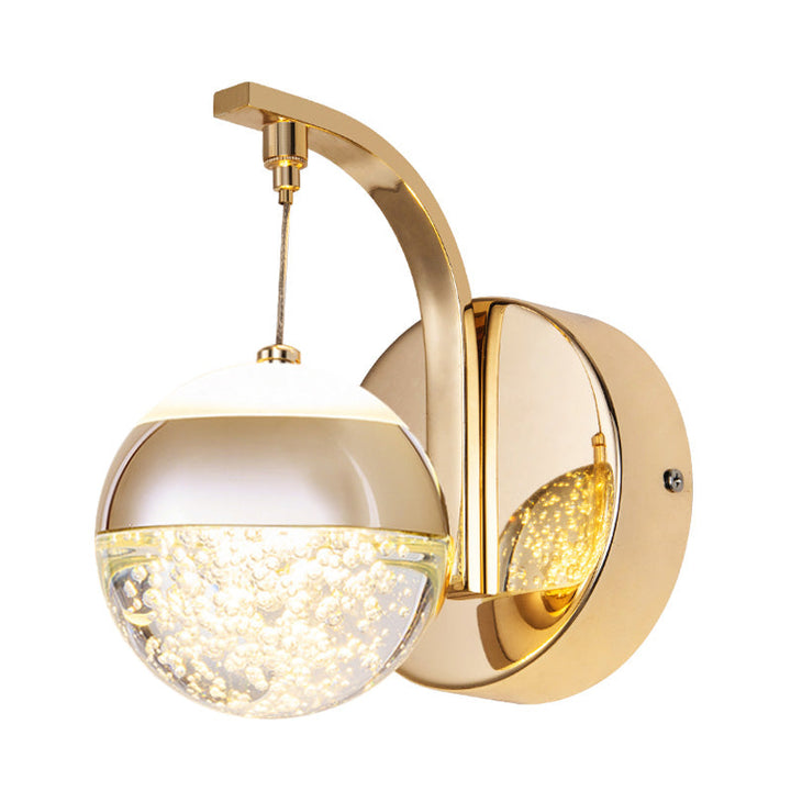 Skørter | Bubble Crystal Globe Wall Lamp Minimalistic 1/2-Bulb LED Bedroom Wall Light in Gold
