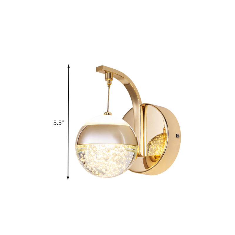 Skørter | Bubble Crystal Globe Wall Lamp Minimalistic 1/2-Bulb LED Bedroom Wall Light in Gold