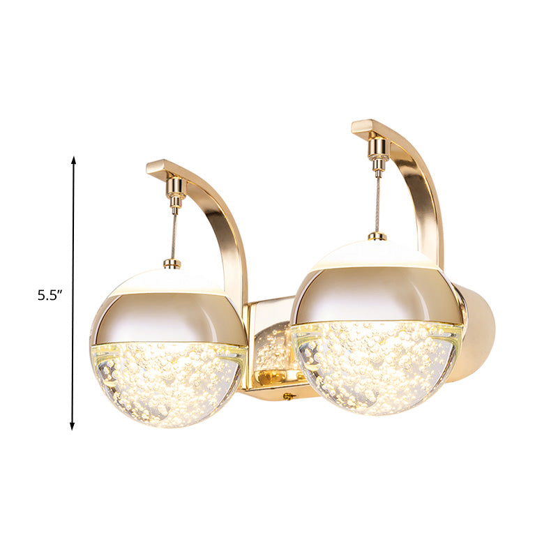 Skørter | Bubble Crystal Globe Wall Lamp Minimalistic 1/2-Bulb LED Bedroom Wall Light in Gold
