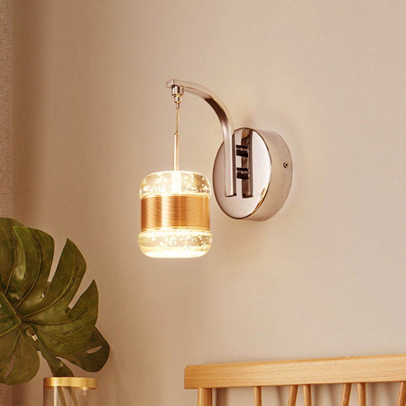 Skørter | Traditionalism Drum Wall Lamp LED Bubble Crystal Wall Lighting in Gold for Bedroom