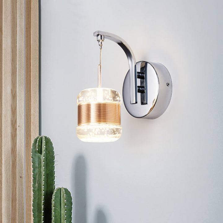 Skørter | Traditionalism Drum Wall Lamp LED Bubble Crystal Wall Lighting in Gold for Bedroom