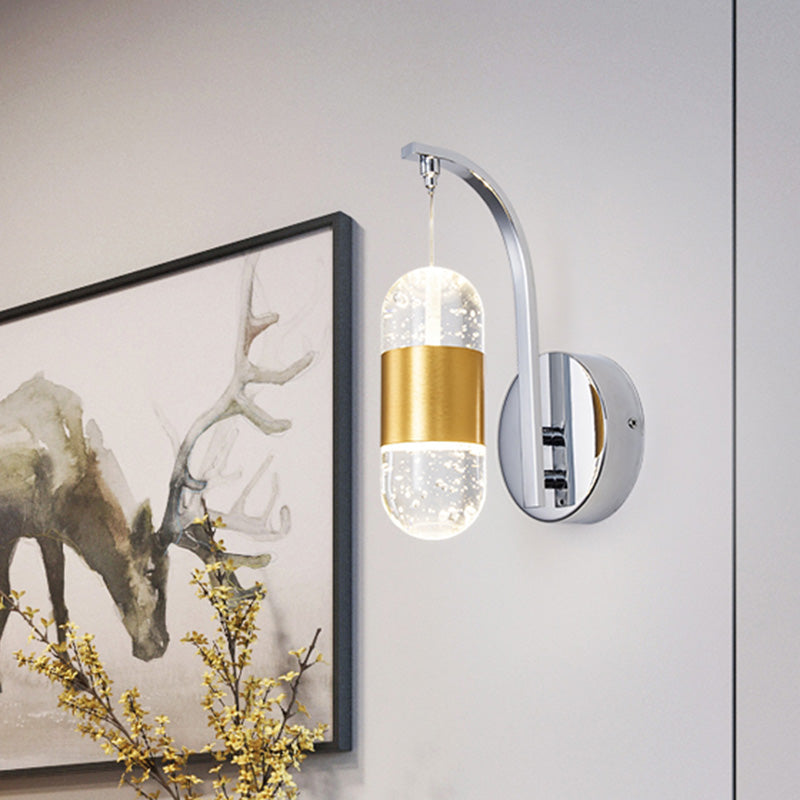 Skørter | LED Metal Wall Lamp Traditionalist Golden Arch Arm Bedroom Wall Mounted Lighting with Bubble Crystal Shade