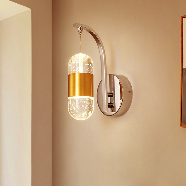 Skørter | LED Metal Wall Lamp Traditionalist Golden Arch Arm Bedroom Wall Mounted Lighting with Bubble Crystal Shade