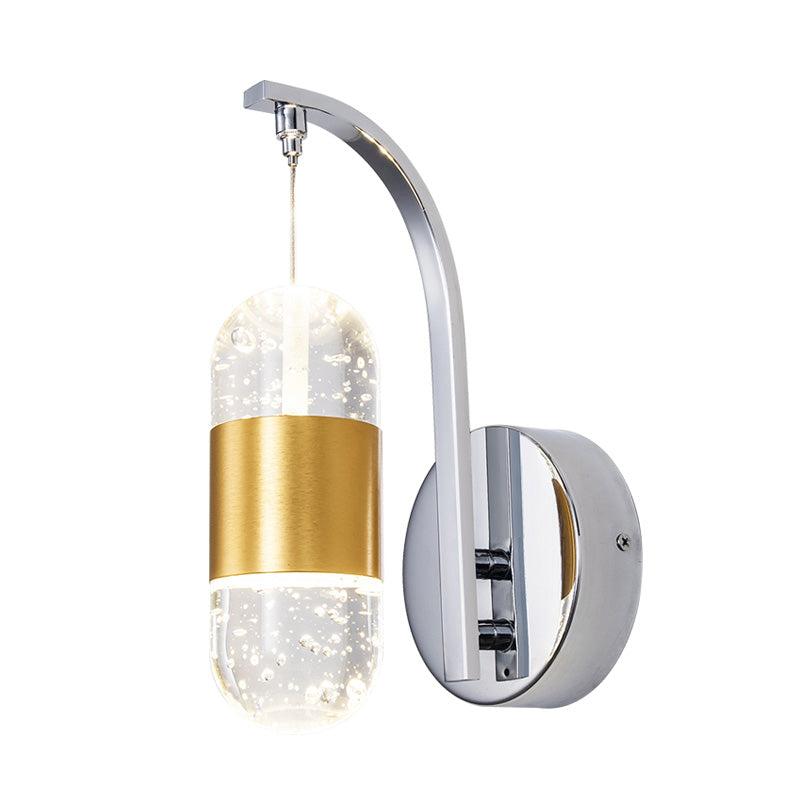 Skørter | LED Metal Wall Lamp Traditionalist Golden Arch Arm Bedroom Wall Mounted Lighting with Bubble Crystal Shade