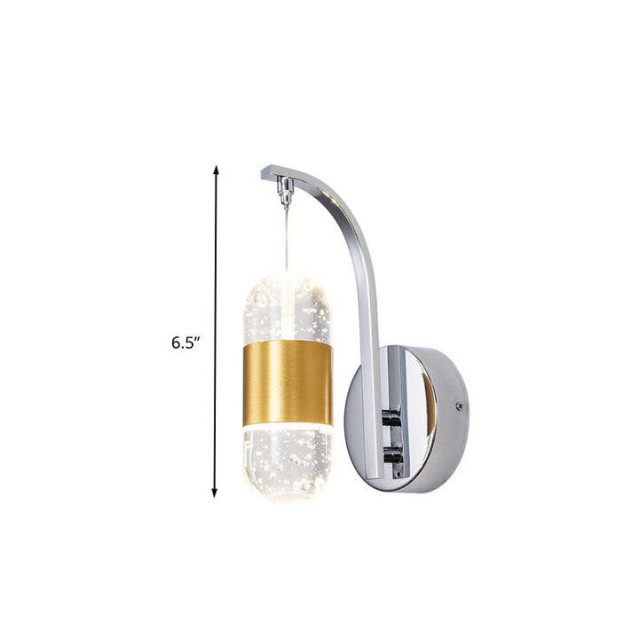 Skørter | LED Metal Wall Lamp Traditionalist Golden Arch Arm Bedroom Wall Mounted Lighting with Bubble Crystal Shade