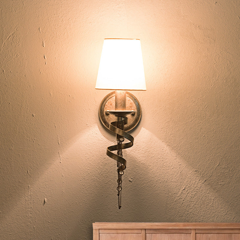 Skørter | Tapered Bedroom Wall Mount Light Traditional Fabric 1 Head Wall Lighting Fixture with Crystal Draping in Nickel
