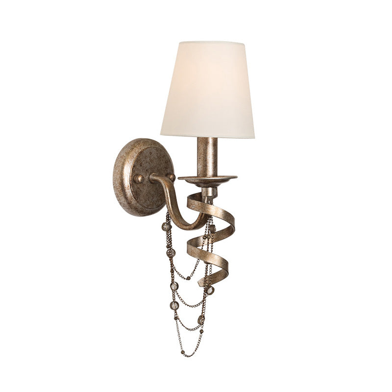 Skørter | Tapered Bedroom Wall Mount Light Traditional Fabric 1 Head Wall Lighting Fixture with Crystal Draping in Nickel