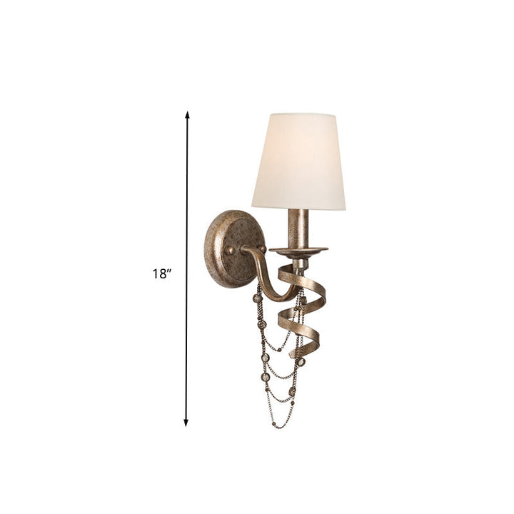 Skørter | Tapered Bedroom Wall Mount Light Traditional Fabric 1 Head Wall Lighting Fixture with Crystal Draping in Nickel