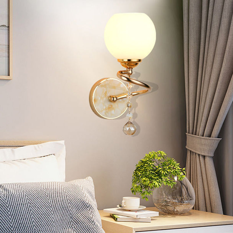 Skørter | Dome Bedroom Wall Light Traditional Frosted Glass 1 Head Gold/Chrome Wall Lighting with Crystal Ball