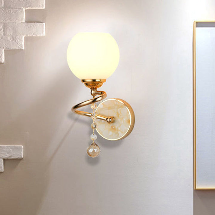 Skørter | Dome Bedroom Wall Light Traditional Frosted Glass 1 Head Gold/Chrome Wall Lighting with Crystal Ball
