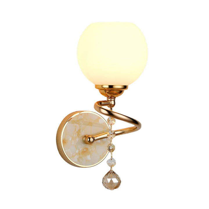 Skørter | Dome Bedroom Wall Light Traditional Frosted Glass 1 Head Gold/Chrome Wall Lighting with Crystal Ball