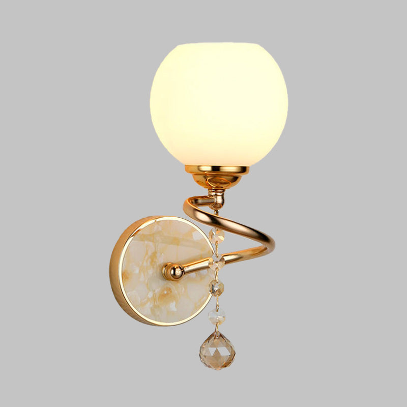 Skørter | Dome Bedroom Wall Light Traditional Frosted Glass 1 Head Gold/Chrome Wall Lighting with Crystal Ball