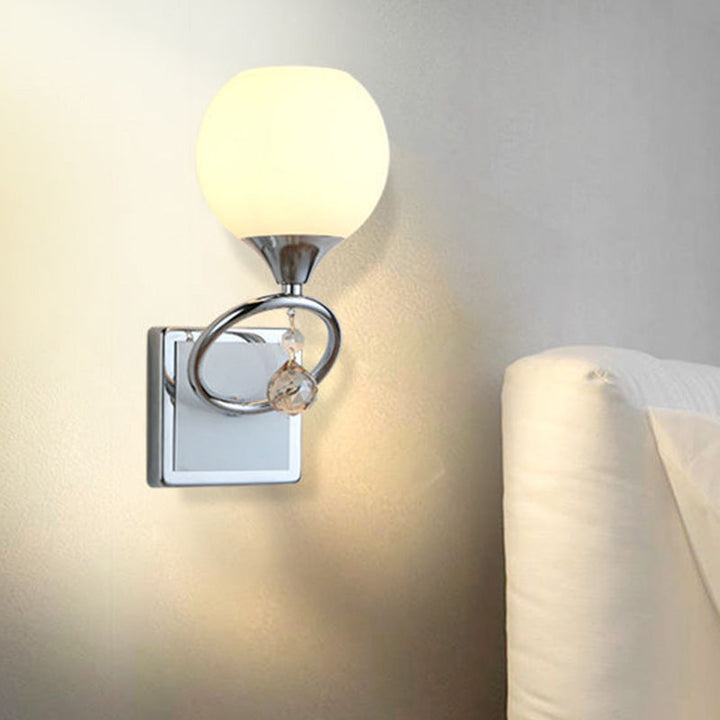 Skørter | Dome Bedroom Wall Light Traditional Frosted Glass 1 Head Gold/Chrome Wall Lighting with Crystal Ball