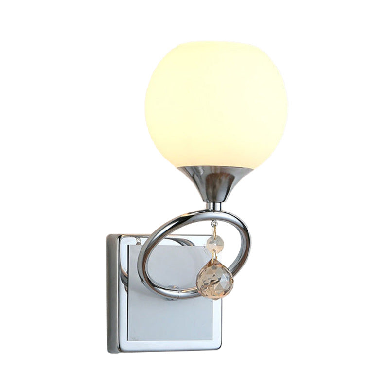 Skørter | Dome Bedroom Wall Light Traditional Frosted Glass 1 Head Gold/Chrome Wall Lighting with Crystal Ball