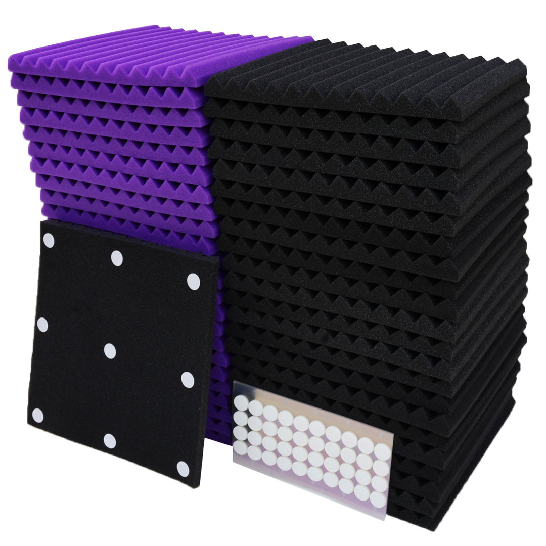 Lisslune | Schallabsorbierende Paneele] 50 Stück Hochwertige schallabsorbierende Wandpaneele - Schwarz Lila - Geräusche absorbieren und mischen - Geeignet für Aufnahmeräume, Schlafzimmer, KTV-Räume - Klebende Rückseite und Schallisolationsmaterialien