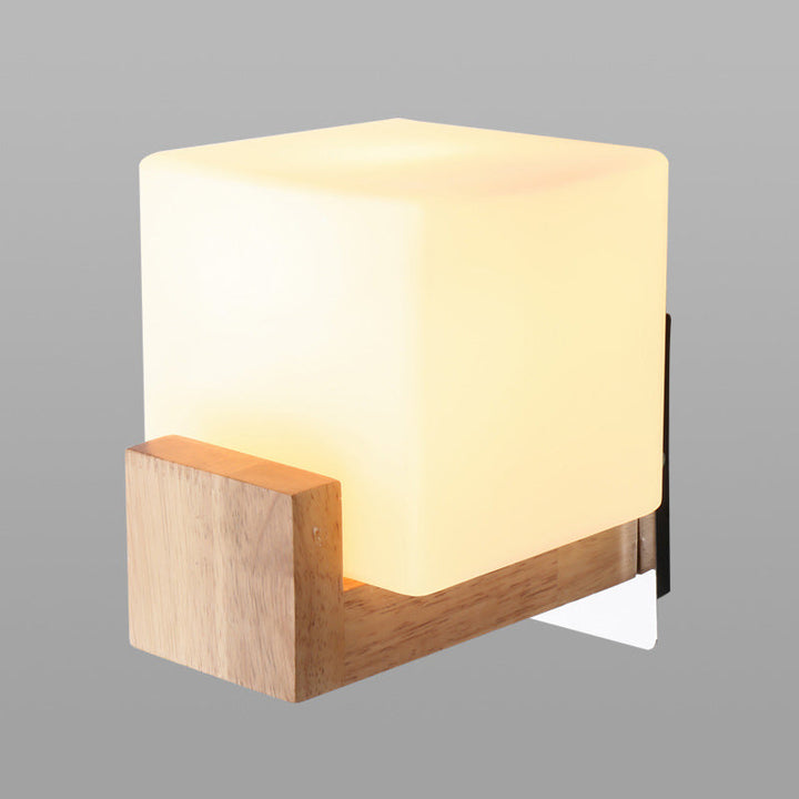Skørter | Modern 1 Cup Wall Spotlight Wooden Square Wall Mounted Lighting with White Glass Bowl