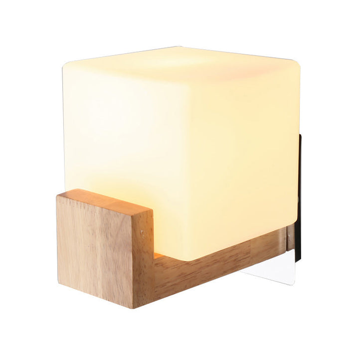 Skørter | Modern 1 Cup Wall Spotlight Wooden Square Wall Mounted Lighting with White Glass Bowl