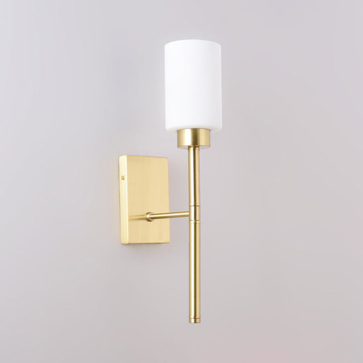 Skørter | Opal Glass Tube Wall Lamp Modernist 1 Bulb Wall Lighting Fixture in Brass with Metal Pencil Arm
