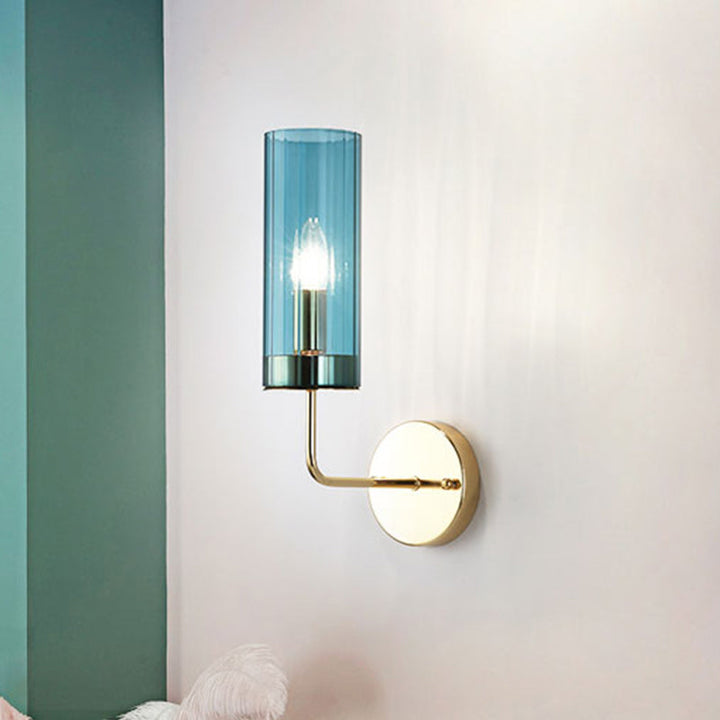 Lisslune | Contemporary Tube Wall Lamp Cognac/Light Blue Glass 1 Head Living Room Wall Mounted Light