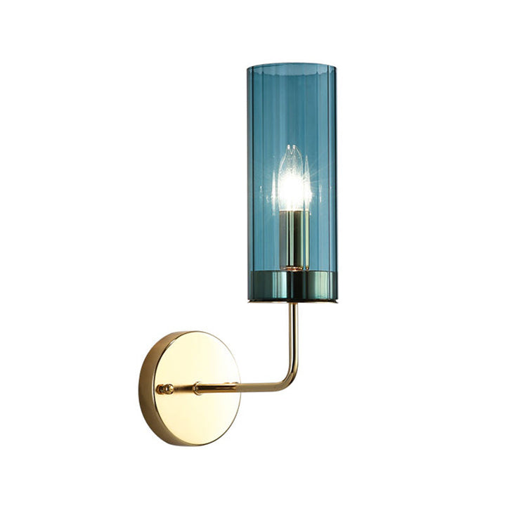 Lisslune | Contemporary Tube Wall Lamp Cognac/Light Blue Glass 1 Head Living Room Wall Mounted Light
