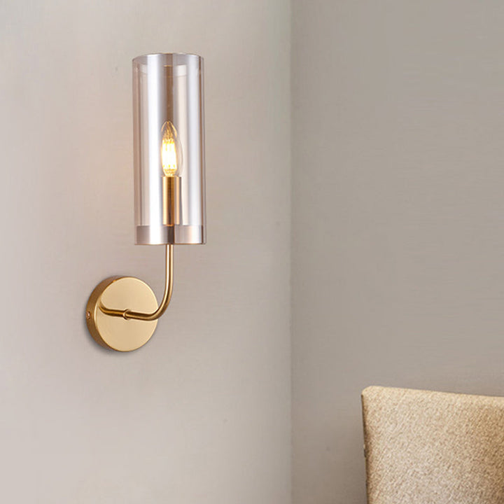 Lisslune | Contemporary Tube Wall Lamp Cognac/Light Blue Glass 1 Head Living Room Wall Mounted Light