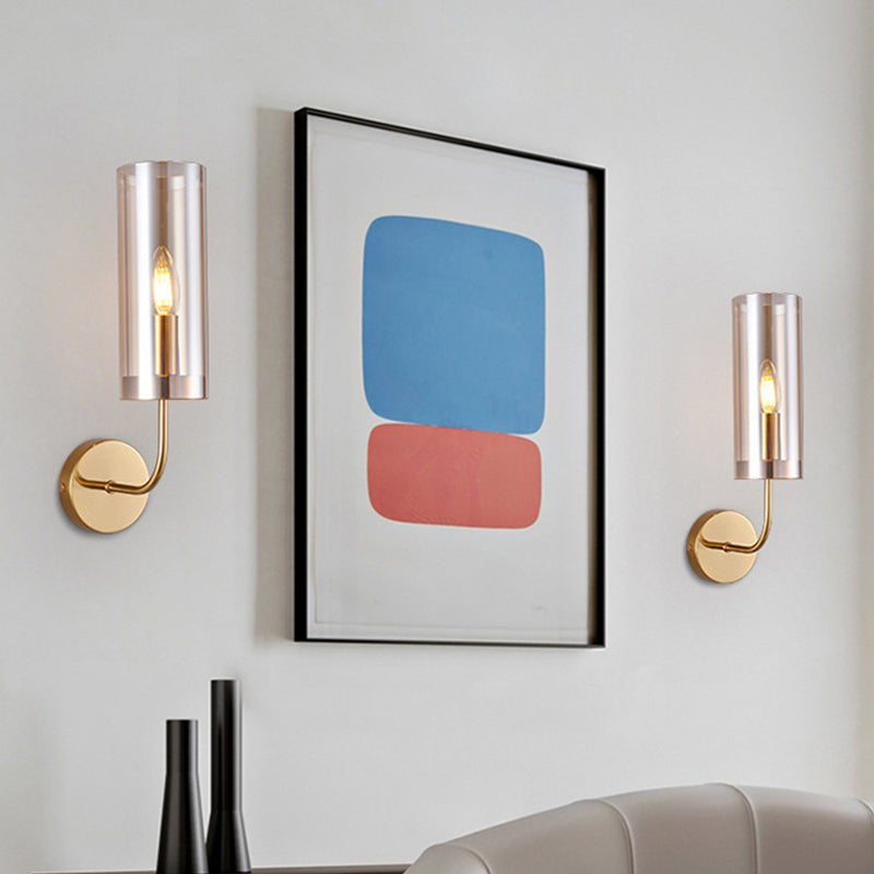 Lisslune | Contemporary Tube Wall Lamp Cognac/Light Blue Glass 1 Head Living Room Wall Mounted Light